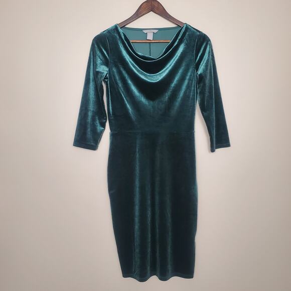 H&M Velvet Cowl Neck Dress Forest Green Small - Picture 1 of 6